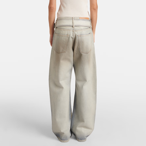 Jeans da donna personalizzati a gamba larga <span class=keywords><strong>con</strong></span> lavaggio effetto sporco e <span class=keywords><strong>cintura</strong></span> larga, vestibilità ampia, in denim bianco, all'ingrosso dalla fabbrica, stile streetwear Y2K 2026 - Product Image 4