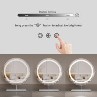 Miroir de maquillage de table/bureau LED rond portable à intensité variable avec 3 couleurs d'éclairage et interrupteur tactile
