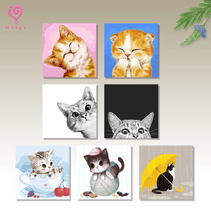 Aixsgy - Juego de Cuadros de Lona con Dibujos Animados de Gatos, Arte Digital Cuadrado, Pinturas de Animales Hechas a Mano - Product Image 1