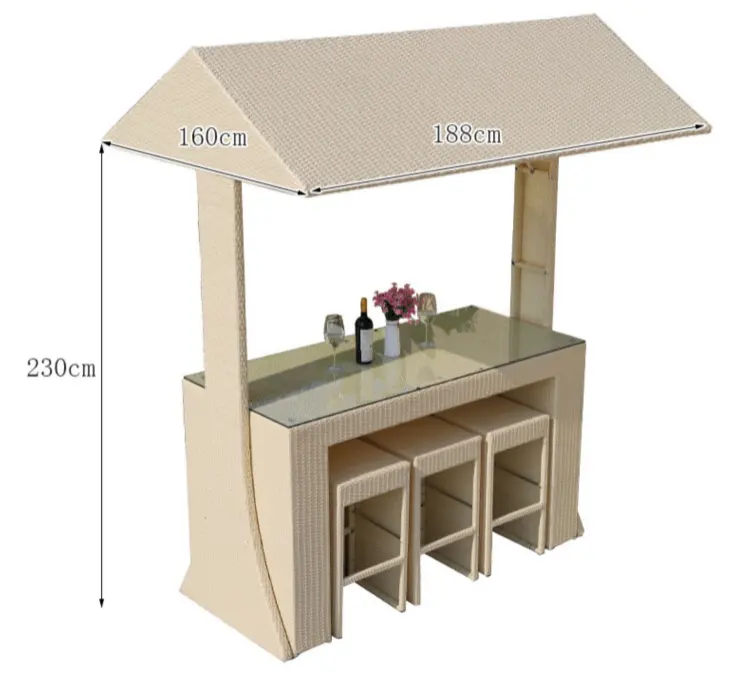 Ensemble de table, tabouret, chaise, café, bar, jardin, rotin beige