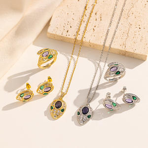 ชุดเครื่องประดับหรูหราทันสมัย ชุบทอง 18k สแตนเลสสตีลประดับเพชรซิร์คอนแบบไมโครเพฟ พร้อมดีเทลทองแดง - Product Image 5