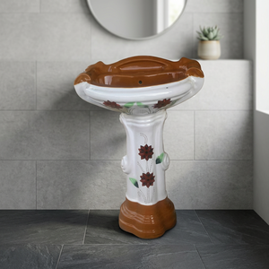 Lavabo sur pied en céramique rose carré de conception européenne pour salle de bain moderne - Product Image 5