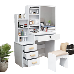 Ensemble de coiffeuse de luxe nordique lumière <span class=keywords><strong>LED</strong></span> 4 tiroirs meubles en bois miroir pour uniforme de coiffure pour les femmes chambre en gros - Product Image 1