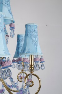 Exquisite Brass Crystal Shaded Chandelier French Luxury Blue Fabric <strong>Shade</strong> <strong>Beaded</strong> Hanging <strong>Light</strong> for Hotel Lobby - Product Image 4