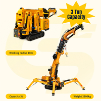 Mini-grue araignée compacte 3 tonnes, double alimentation diesel/électrique, flèche télescopique, levage à 360° avec nacelle, certifiée CE