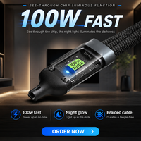 Kabel Pengisian Daya LED Glowing 3 in 1 USB A ke Type C Micro Universal Pengisian Cepat Transfer Data Cangkang Transparan Grosir