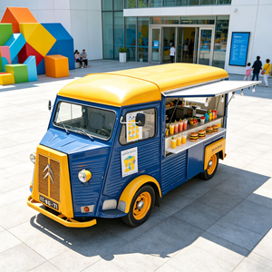 Furgone Catering Vintage Personalizzato Giallo e Blu con Rack per Hamburger Americano e Banco Gelati Sundae per Art Plaza - Product Image 1