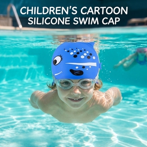JW-YY91 Bonnet de bain en silicone personnalisé en forme de poisson pour enfants de 3 à 8 ans, dessin animé, imperméable, doux et mignon - Product Image 2