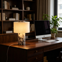 Lampe de table en marbre naturel authentique avec abat-jour en tissu, élégante lampe de bureau cylindrique pour la décoration de la maison