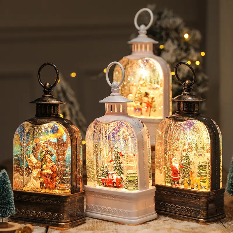 2022 Good Quality Selling Factory Wholesale Navidad Decoration Plastic Lamp Christmas Lighted Water Snow Globe Lantern