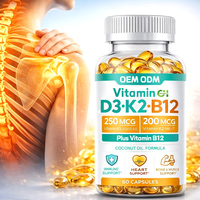 Capsules de Vitamine D3 K2 B12 en Gélules Molles à Marque Blanche 250mcg 200mcg MK7 pour l'Énergie, 60 Capsules pour Femmes, Complément Alimentaire