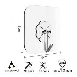 Crochets muraux autocollants en plastique transparent résistant, porte-clés, support de rangement pour cuisine, salle de bain, porte, mur, rangement multifonction - Product Image 3