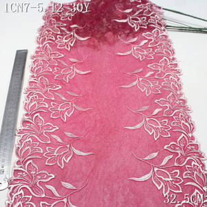 Dentelle de luxe noire et <span class=keywords><strong>rose</strong></span> avec paillettes argentées, broderie florale blanche de 31 cm pour <span class=keywords><strong>robe</strong></span> de soirée femme - Product Image 5