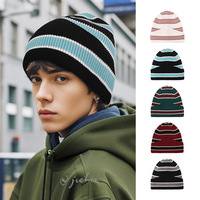Nouveau bonnet en tricot ample - Style euro-américain - Chapeau chaud avec élasthanne/coton pour tailles de tête de 48 à 50 cm