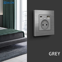 XIMLON - Enchufe Industrial de Aluminio Francés Dorado/Negro/Blanco/Gris de 16 A, Doble USB A y Tipo C, Estándar Europeo 86, Tipo 220 V