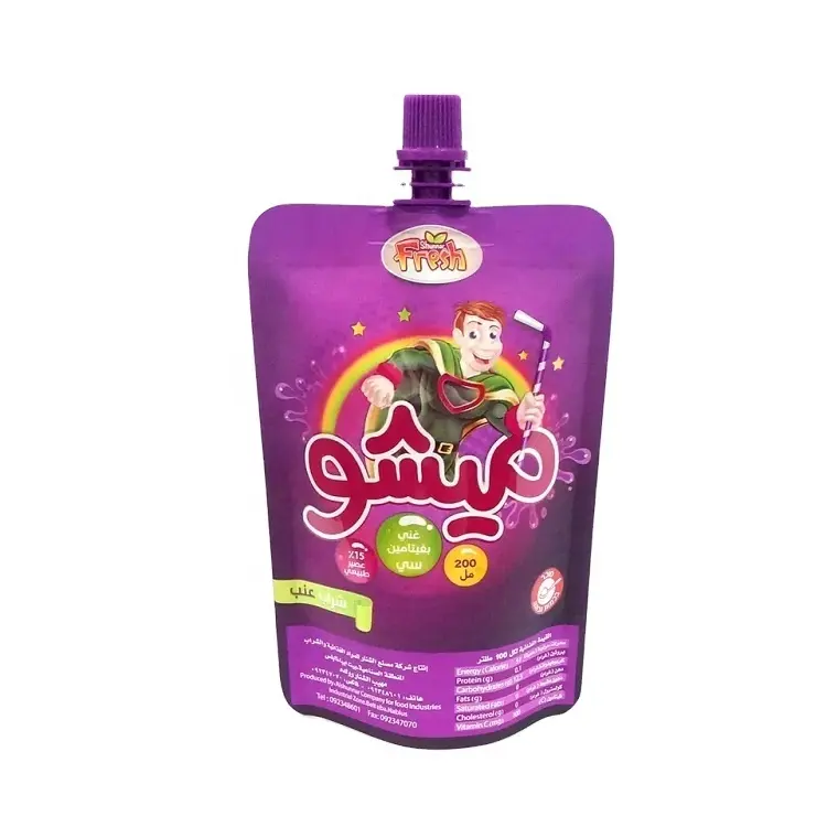 Custom Reusable Fruit Juice Pouch Drink Packaging Spout Pouch Kids Juice Doypack With Spout