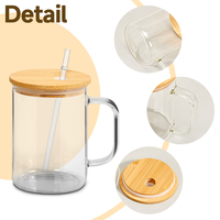 Gobelet transparent RTS de 15 oz, gobelet de voyage de 15 oz, gobelets en verre transparent vierges pour sublimation avec poignée, couvercle et paille pour le café