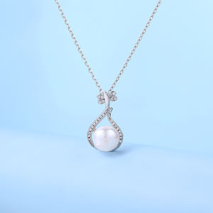 שרשרת כסף סטרלינג בסגנון וינטג לנשים 925 שרשרת כסף סטרלינג עם זרקון פנינה תליון שרשרת סיטוני - Product Image 1