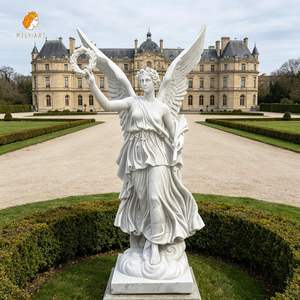 MILY Handgeschnitzte Weiße Marmor-Engelsstatue Skulptur im Europäischen Stil für Außenbereich Villa Garten - Product Image 3