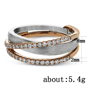 Anello da donna bicolore geometrico con zirconi cubici placcati alla moda - Product Image 5
