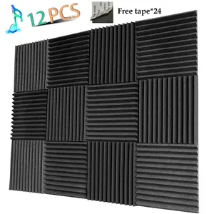 Venta al por mayor 12pcs insonorización acústica de espuma-Panel de insonorización de espuma acústica para estudio, cuña de 1x12x12 pulgadas con cintas, 12 unidades