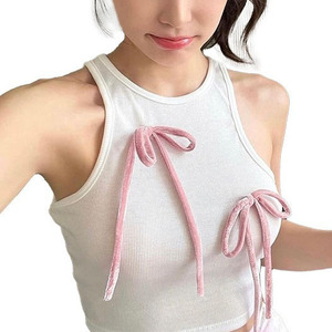2024 verano lindo blanco sin mangas Rosa lazo encaje <span class=keywords><strong>Mini</strong></span> <span class=keywords><strong>Falda</strong></span> plisada bastante lindo <span class=keywords><strong>mujeres</strong></span> 2 piezas conjunto de <span class=keywords><strong>falda</strong></span> - Product Image 3