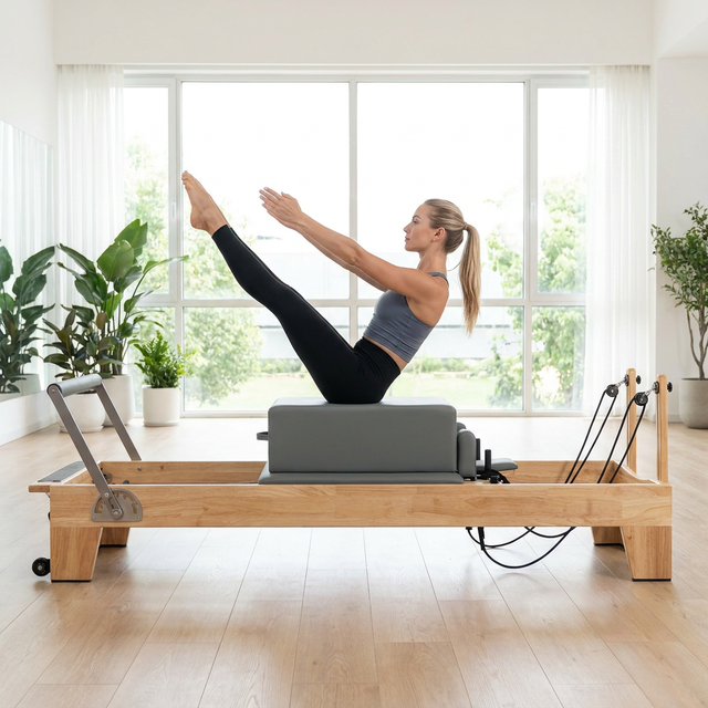 Best-selling oak sliding bed core Pilates reformer machine for home gym, fitness yoga, body exercise, Pilates studio