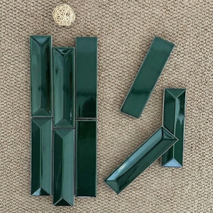 Azulejos de Pared de Arcilla Hechos a Mano en 3D, Azulejos de Cerámica Rectangulares <span class=keywords><strong>Verdes</strong></span> Brillantes para Decoración de Baños y Cocinas - Product Image 3
