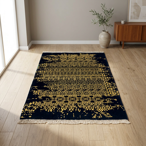<b>Wool</b> Black <b>Gold</b> Geometric Muslim Style Prayer Rug Flat Weave Custom Design for Living Room - Product Image 3