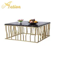 De metal de oro de acero inoxidable mesa de café mesa de muebles pequeños blanco y negro de lujo cuadrada de mesa moderna