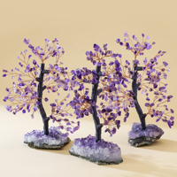 Arbre en cristal d'améthyste naturelle, base en amas d'améthyste, arbre à billets fait main en pierres précieuses pour la décoration intérieure et comme cadeau de guérison