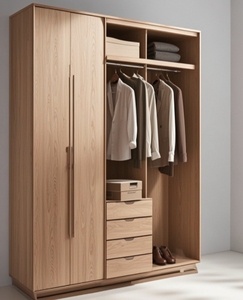 Armoire de chambre à coucher moderne et simple, en bois personnalisé, en MDF, avec grain de bois, pour vêtements - Product Image 5