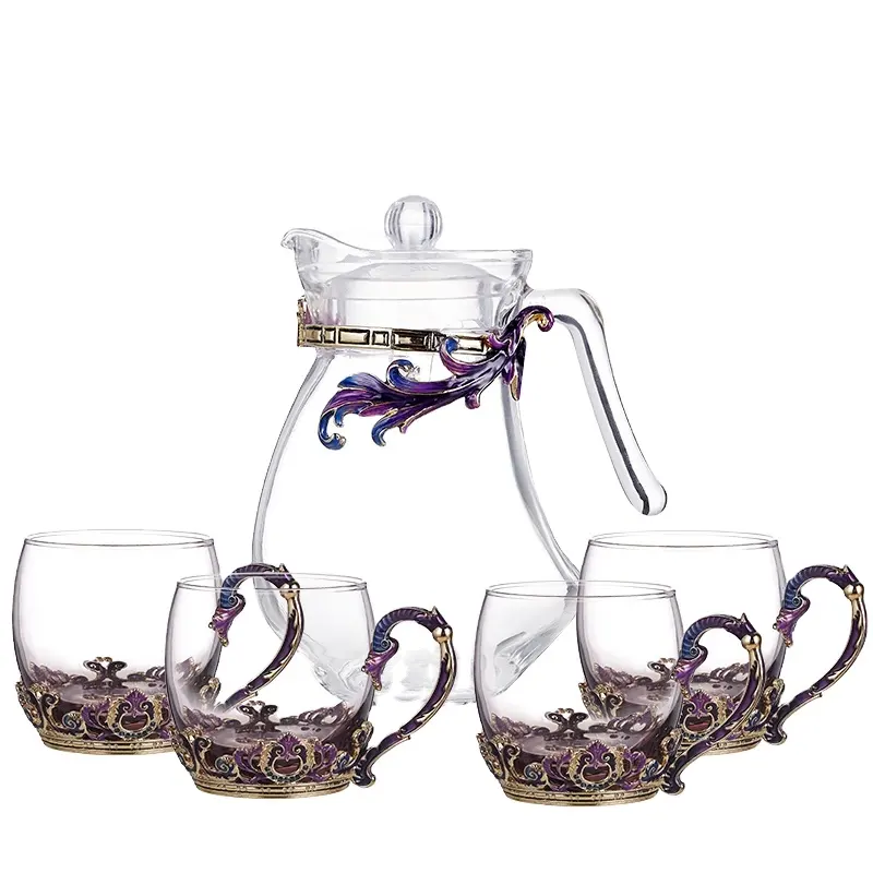 NOSHMAN Factory Wholesale Tea Set Gift Enamel Arts and Crafts Decoration Glass Teapot Teacup Glass Tea Set