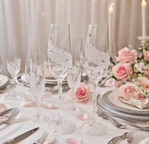 1ピース手描きダイヤモンドをちりばめた再利用可能な現代クーペウェディンググラス花嫁新郎トーストカップギフトセット - Product Image 3