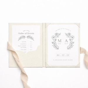 Invitación de Boda en Lino Verde Claro, Folio con Cinta en Relieve, Libro de Invitaciones, Programa de Eventos, Tarjeta de Invitación - Product Image 1