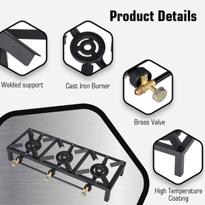 Cocina de <span class=keywords><strong>Gas</strong></span> para Exteriores con 3 Quemadores de Propano, Parrilla para Barbacoa, con Regulador de 5 PSI - Product Image 5