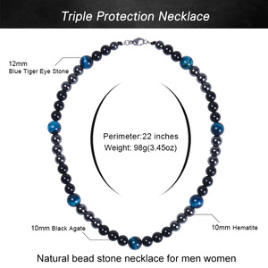 Vente en gros d'agate naturelle bleu oeil de tigre perle collier de <span class=keywords><strong>pierre</strong></span> <span class=keywords><strong>onyx</strong></span> noir <span class=keywords><strong>bijoux</strong></span> en cristal de guérison pour hommes femmes cadeau en forme de boule - Product Image 5