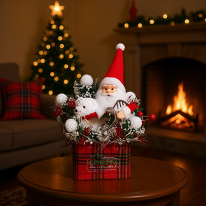 Christmas Decoration Santa Figurine Plaid Basket Holiday Centerpiece Home Decor - Product Image 2
