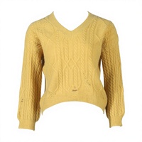 Pull en tricot jacquard vintage à col en V pour femme, couleur unie, effet vieilli, en fibre de polyester, coupe ajustée, style couple, collection printemps