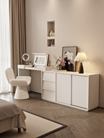 Ensemble de coiffeuse moderne de luxe en noyer avec miroir LED à rabat, grand meuble de rangement avec commode à 3 tiroirs, ensemble de bureau de maquillage pour chambre à coucher