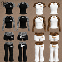 Ensemble de vêtements de détente pour femmes avec logo personnalisé, imprimé zèbre et léopard, chemise à manches longues et pantalon évasé, ensemble de vêtements de détente 2 pièces