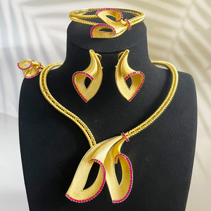 T102b hợp thời trang 4pcs Italia 18K vàng mạ hoa Trang sức <span class=keywords><strong>sets</strong></span> đối với phụ nữ Wedding cubic <span class=keywords><strong>zircon</strong></span> Ấn Độ phi Dubai Bridal Vòng cổ - Product Image 3