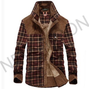 Custom Winter Warm Plush Long-sleeved Plaid <b>Shirt</b> Casual Lapel Corduroy <b>Patchwork</b> <b>Shirt</b> for Men - Product Image 5