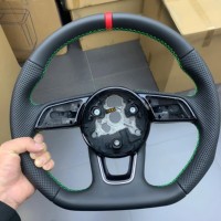 Volant en cuir semi-perforé pour Audi A3 A4 A5 A6 C6 C7 C8 B8 B9 RS3 RS5 RS7 S3 S4 S5 Q3 Q5 Q8 Accessoires de voiture