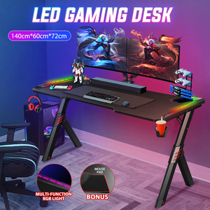 Smart Gaming Desk with Wireless Charging Pad, USB Ports and Power Outlets, RGB LED Strip Lighting, Ergonomic PC Gaming Table - Product Image 1