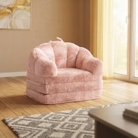 MAXYOYO Fauteuil Poire Moderne en Fausse Fourrure PU, Forme Florale, Ultra Doux, avec Accoudoirs, Grand Canapé de Lecture pour Salon et Chambre, Rose
