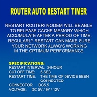 Minuteur de réinitialisation automatique portable 24h pour routeur WiFi, 5V-15V DC, avec fonction de redémarrage automatique et câble