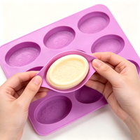 Moule à gâteau en silicone Candyer Factory Stock à 6 cavités elliptiques avec motif décoratif, moules à bougies en silicone, moules pour la fabrication de savon