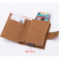 Dompet Anti-RFID untuk Pemegang Kartu Kredit, Dompet Tipis Kulit Vintage Aluminium, Dompet Bisnis Minimalis Otomatis Pop-up