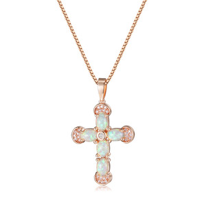 Collier pendentif croix Simple, collier en pierre de cristal opale arc-en-ciel, or <span class=keywords><strong>Rose</strong></span>, chaîne de couleur argent, colliers pour femmes, fête - Product Image 5